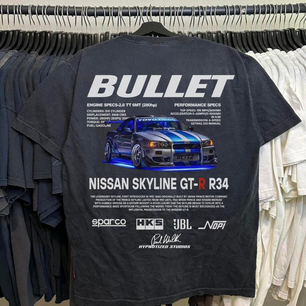 Nissan Skyline GTR R34 Paul Walker JDM Racing Retro Black T-Shirt